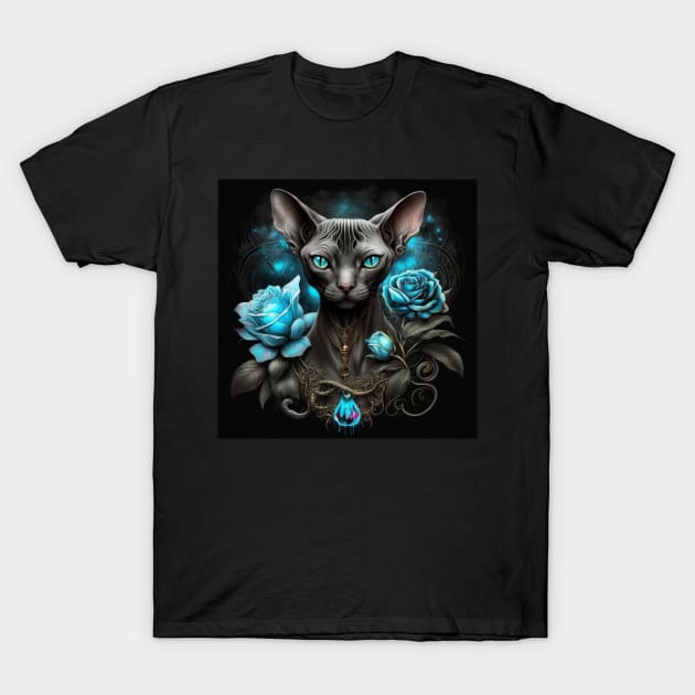 Blue Rosey Sphynx T-Shirt by Enchanted Reverie